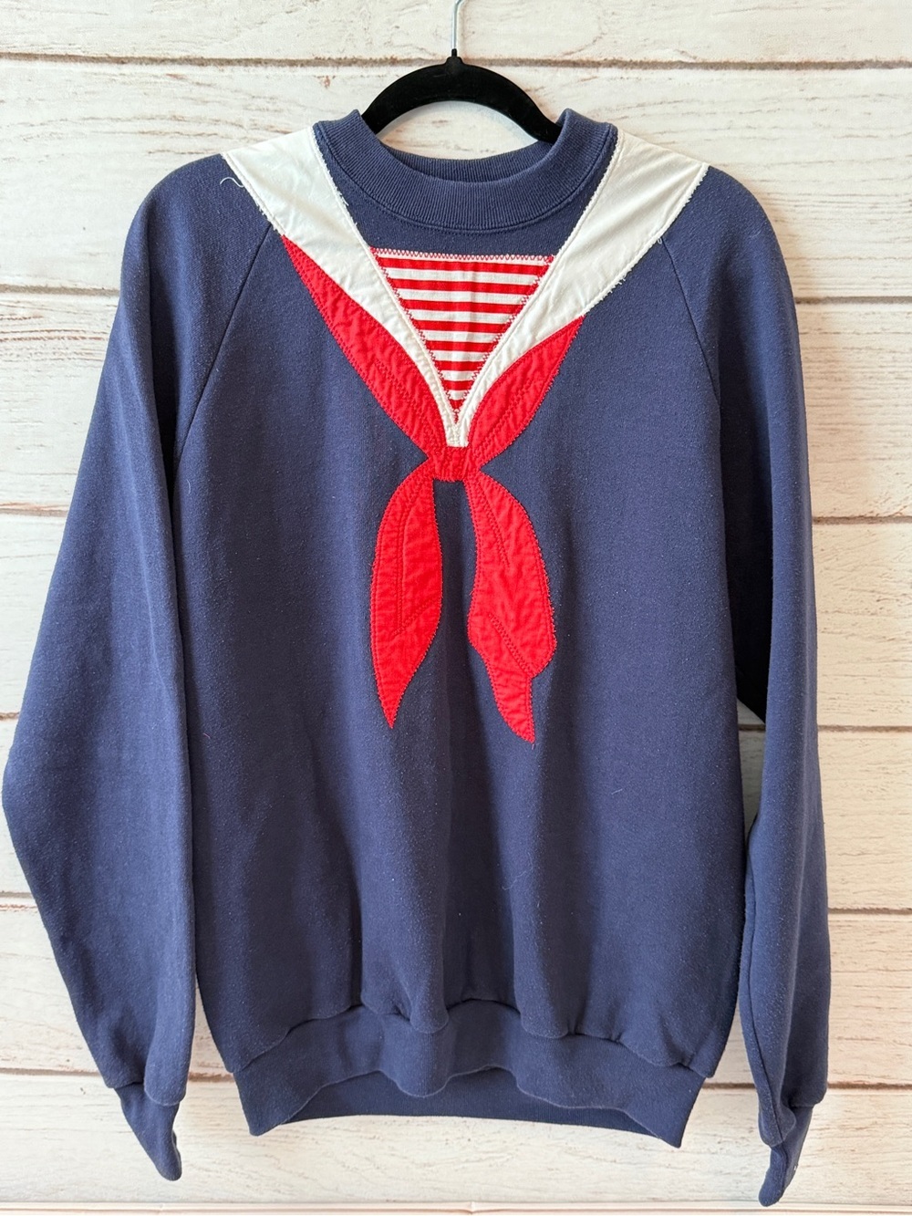Vintage Jerzees USA Handmade Sailor  Navy Red White Nautical Pullover L
